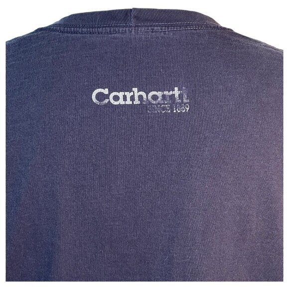 Vintage Mens Carhartt T Shirt 2XL Blue Tee Spell Out Faded Work Streetwear - Picture 5 of 7